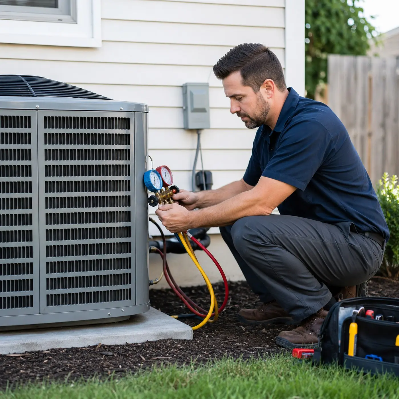 HVAC technician servicing a unit